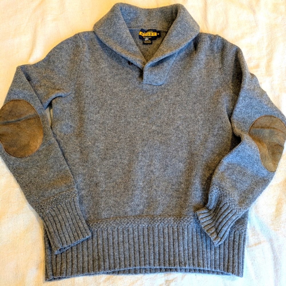 ⭐ Ralph Lauren Men's Gray Sweater with Elbow Patches
